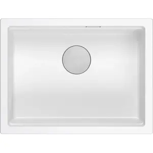 Undermount granite sink GraniteQ LOGAN 100 snow white 59.5×45.1×21.5 cm 1-bowl with manual stainless steel siphon