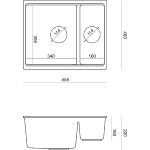 Kitchen sink GraniteQ QUADRON LOGAN 150 56x46x22 cm 1.5-bowl undermount beige with copper PVD
