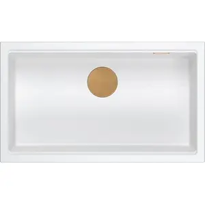 Kitchen sink GraniteQ LOGAN 110 1-bowl undermount 76×44×23.5 cm snow white with manual copper siphon