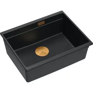 Sink GraniteQ LOGAN 100 1-bowl undermount granite composite pure carbon 59.5×45.1×21.5 cm with manual copper siphon