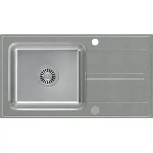 Sink Steiner RALPH 111 Fusion GraniteQ silver stone with stainless bowl 780×430×190 mm with manual siphon and cover