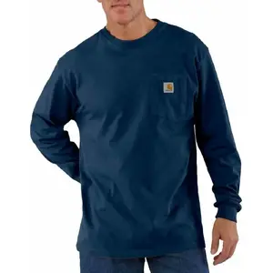 Длинный рукав с карманом Heavyweight футболка Carhartt K126 Navy (мужская) - плотный хлопок