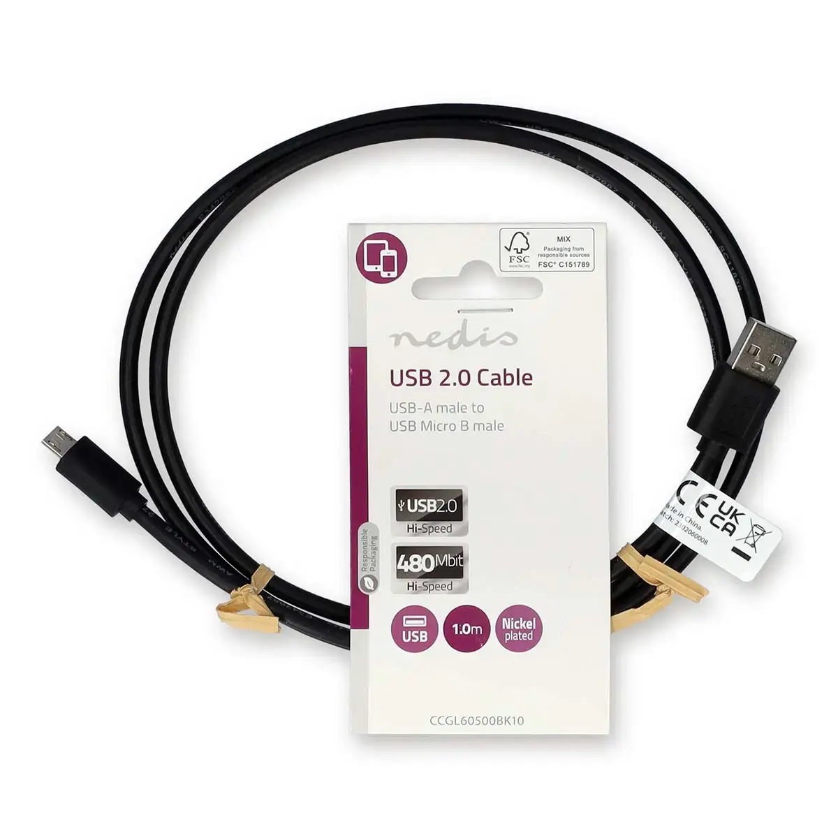 USB kabelis Nedis CCGL60500BK10 — USB A uz Micro‑USB B Photo 3