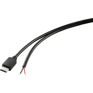 Barošanas kabelis Tru Components priekš Raspberry Pi 1,00 m — 1x USB-C spraudnis uz atvērtu galu, melns