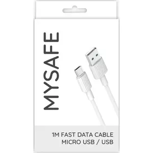 USB-A uz microUSB kabelis MySafe 1 m — balts, datu un uzlādes kabelis