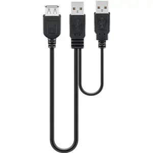 USB 2.0 Hi-Speed Dual-Power Cable Deltaco 0.3 m, USB A to 2×USB A, black