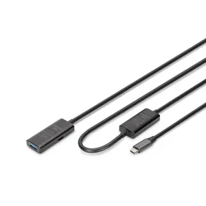DIGIT USB 3.2 Gen1 (5 Gbit/s) active extension cable USB-C to USB-A, 10 m, black, magnetically shielded
