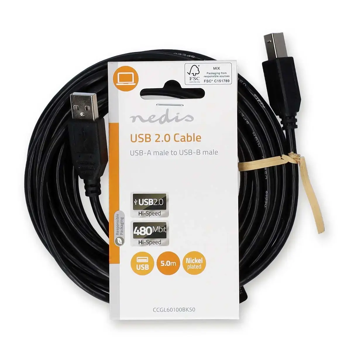 USB A–B cable Nedis CCGL60100BK50 5 m Photo 3