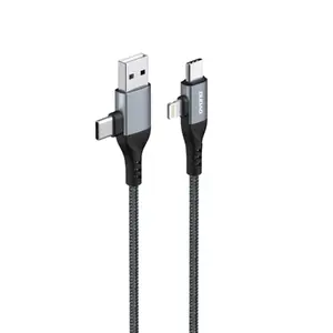 Charging cable Dudao L20PRO 4-in-1, 1 m — USB-A/USB-C to USB-C/Lightning, black/grey