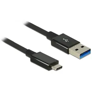 USB A uz USB C kabelis 1 m, DeLOCK, USB 3.2 Gen 2 (10 Gbit/s), vīrietis–vīrietis, melns