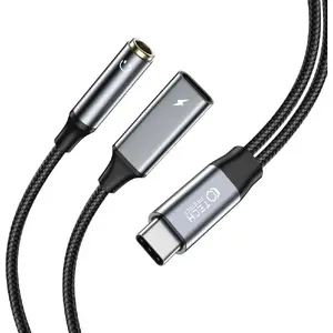 USB adapter cable Tech-Protect ULTRABOOST — Type-C to 3.5mm mini jack & Type-C, black