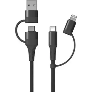 Amio USB cable 1 m — USB-A + USB-C to USB-C + Lightning, black (AMI-02547)