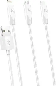 USB cable HOCO with USB-A to USB-C, microUSB and Lightning connectors, white