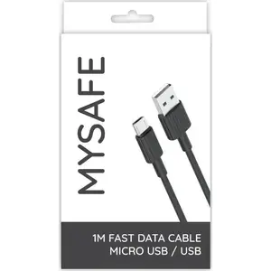 USB-A uz microUSB kabelis MySafe 1 m Melns — datu pārsūtīšanai un uzlādei