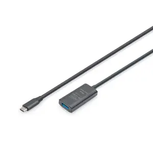 Active USB 3.2 Gen1 extension cable DIGIT USB-C to USB-A 5 m, 5 Gbit/s, black, magnetically shielded