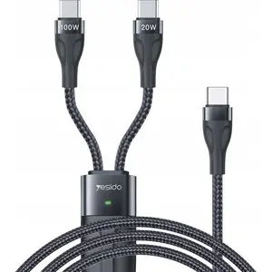 USB cable yesido CA87 2-in-1 Type-C 100W 1.4m, black
