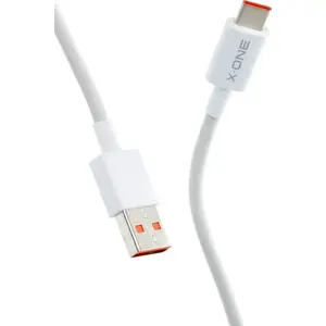USB-A uz USB-C kabelis X-One 1 m, balts, datu sinhronizācija un uzlāde, apgriežams USB‑C savienotājs