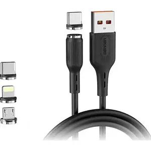 DENMEN multi-connector USB cable 1 m — USB-A to USB-C, microUSB, Lightning, black