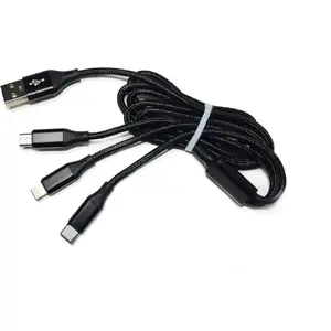 MSONIC USB datu kabelis 1 m — USB-A uz USB-C, microUSB, Lightning (MLU621) Melns