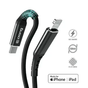 Lightning to USB-C cable Crong CRG-AL15USCL-BLK, 1.5 m, aluminium, black