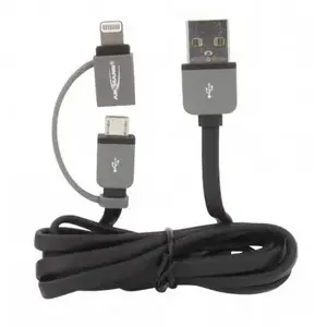 USB A to Micro‑USB B/Lightning cable ANSMANN 1700-0037 — 1 m, Black/Grey