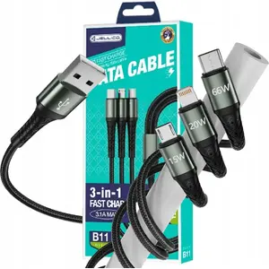 USB data cable Jellico GSMA0236 — USB-A to USB-C, microUSB and Lightning, 1.2 m, black