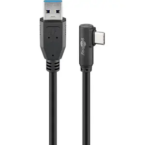 USB-C uz USB A kabelis USB 3.2 Gen 1 2 m, GOOBAY, 90° leņķis, melns