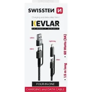 USB datu kabelis Sourcing 1,5 m – USB-A + USB-C uz USB-C + Lightning, pelēks
