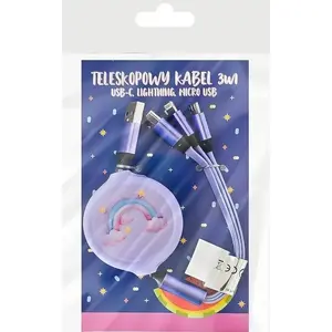 USB data cable MCD 3-in-1 (USB-A to USB-C, microUSB, Lightning) 1.1 m purple