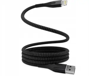 USB-A uz Lightning kabelis STATIK MagStack 1 m, MFi sertificēts, neilona pinums, saritināms (melns)