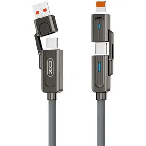 USB кабель XO NB275 4-в-1 1 м, 60W, USB-C, Lightning, USB-A, серый
