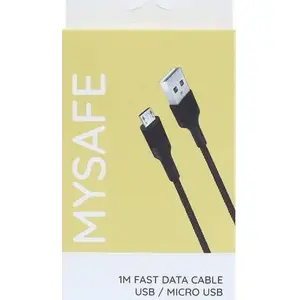 USB-A uz microUSB kabelis MySafe 1 m Melns — datu un uzlādes kabelis