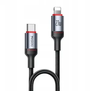USB cable yesido CA182 27W 1.2m 3A with USB-C and Lightning support, black