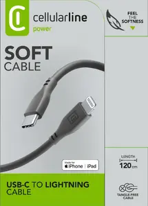 Кабель Cellularline Soft 120 см - USB-C на Lightning черный с сертификацией MFi