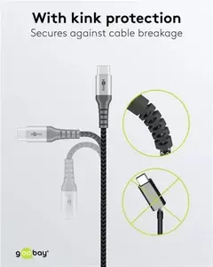 USB-C to USB-C cable GOOBAY RB79559, textile braided, metal connectors, length 0.15 m