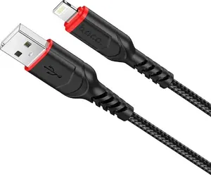 USB-A to Lightning cable HOCO 1 m — black and red, data and charging cable