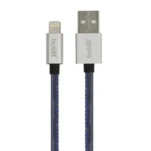 Lightning uz USB-A kabelis Holdit PROOVE 612663 — 1 m, 2.4 A, zils/ sudrabots