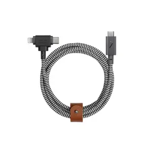 USB-C uz USB-C / Lightning kabelis Native Union Belt Cable Duo Pro 1,5 m, melns vai balts