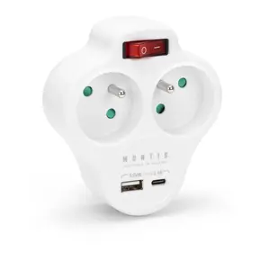 Сетевой разветвитель двойной с выключателем, USB-A и USB-C, MONTIS MT144-WH белый