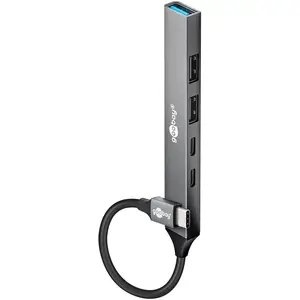 Концентратор USB-C GOOBAY 74460 — интерфейс USB 3.2 Gen 1 Type-C, порты USB-A (3.2/2.0) и USB-C, 5000 Мбит/с, алюминий, светло-серый