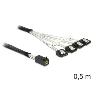 SAS kabelis GEMBIRD 83392 Mini SAS HD (SFF-8643) uz 4×SATA 7p, 0.5 m, melns/zelta