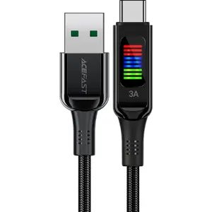 Kabelis Acefast USB-A — USB-C 60W ar jaudas displeju, 1,2 m, melns