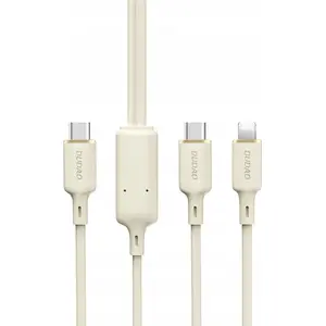 Dudao multi‑charging cable 3-in-1 L7SE 66W 1.2m — USB-C to USB-C, Lightning, microUSB (beige)