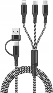 LTC 4‑1 uzlādes un datu kabelis LXQC26 — USB‑A uz Lightning/USB‑C/microUSB, USB‑A/USB‑C, 1,2 m, 3 A, melns
