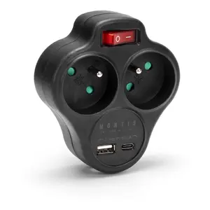 Разветвитель сети MONTIS MT144-BK двойной с выключателем, USB-A и USB-C, чёрный