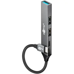 Хаб USB Type-C GOOBAY 74459 — хост USB 3.2 Gen 1 (Type-C), порты USB 3.2 Gen 1 Type-A, USB 2.0 Type-A, USB Type-C, 5000 Мбит/с, алюминий, светло‑серый