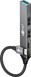USB Type-C Hub GOOBAY 74459 — USB 3.2 Gen 1 (Type-C) host, USB 3.2 Gen 1 Type-A, USB 2.0 Type-A, USB Type-C, 5000 Mbit/s, aluminium, light grey