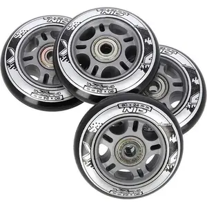 Inline skate wheels Nils Extreme PU 80x24 82A black set 4 pcs + ABEC-9 bearings 8 pcs