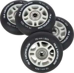 Inline skate wheels Nils Extreme PU 76x24 82A black matte set (4 pcs) with ABEC-9 bearings (8 pcs)