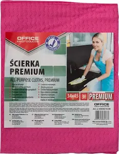 Microfiber cleaning cloth Office Products premium, viscose 80%, weight 65 g/m², 34x45 cm, 3 pcs, assorted colors